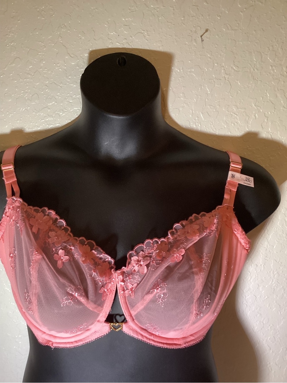 Victoria's Secret Coral Sheer Floral Embroidered Underwire Bra